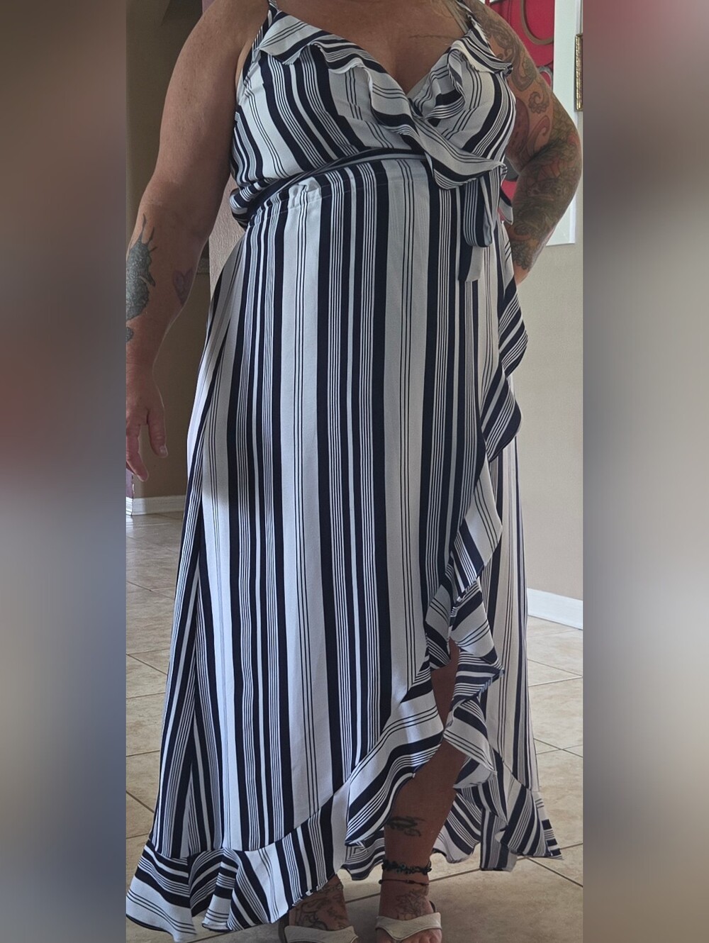 Tommy Bahama Navy & White Vertical Stripe High-Low Wrap Skirt Dress